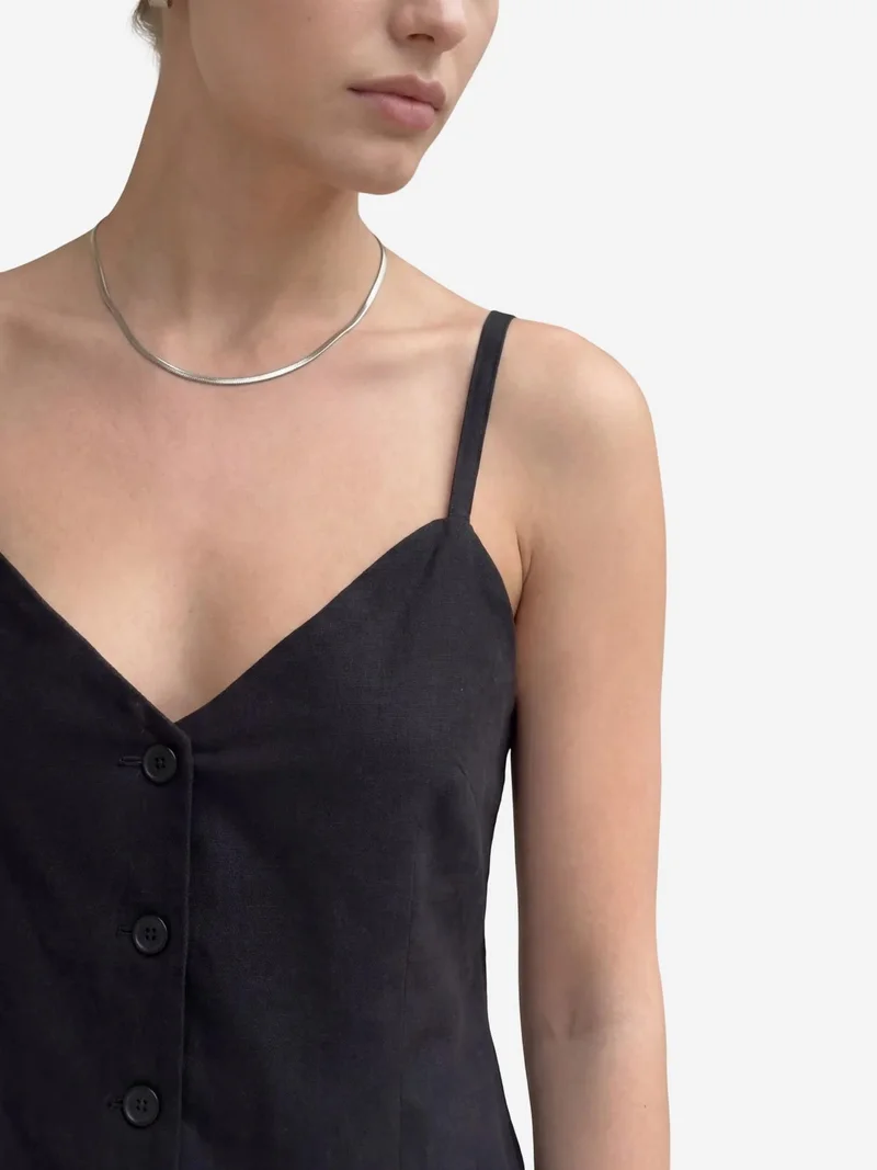My Fashion Black MY FASHION V-Neck Buttoned Vest with Pockets & Straight Leg Pants Two-Piece Set for Women | Best Price UAE